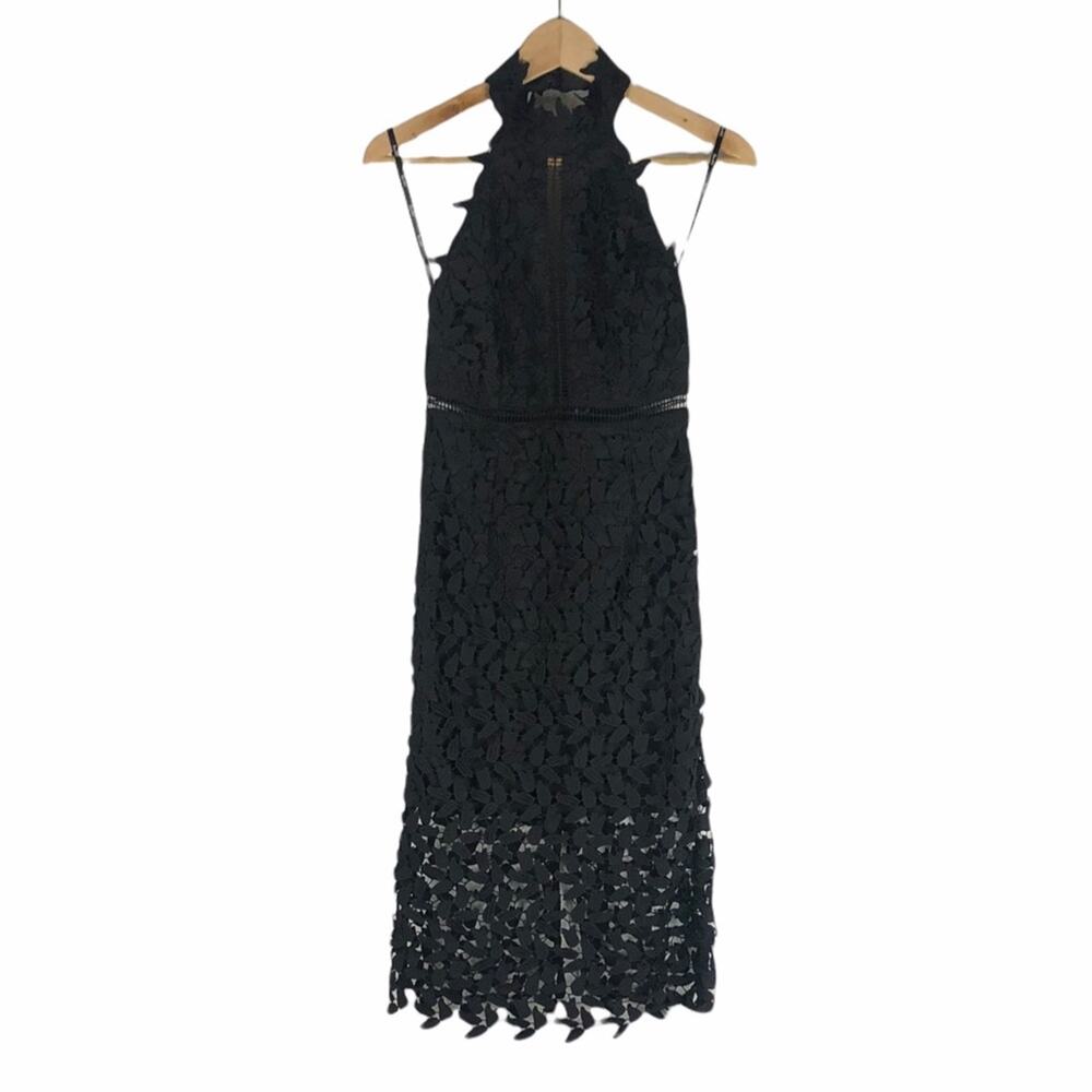 BARDOT Dress LBD Gemma Black Floral Lace Cutout Midi Dress Size‎ XS 4 NWT Halter